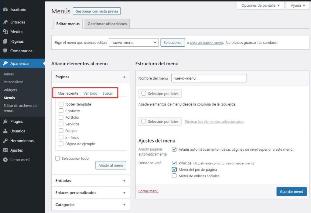 Agregar elementos al menú de WordPress