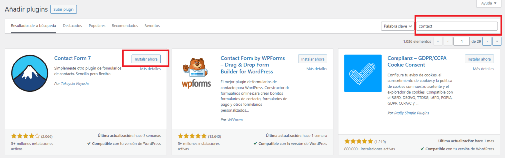 Buscar e instalar plugin en WordPress