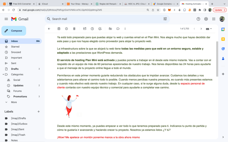 Correo de confirmación de Webempresa