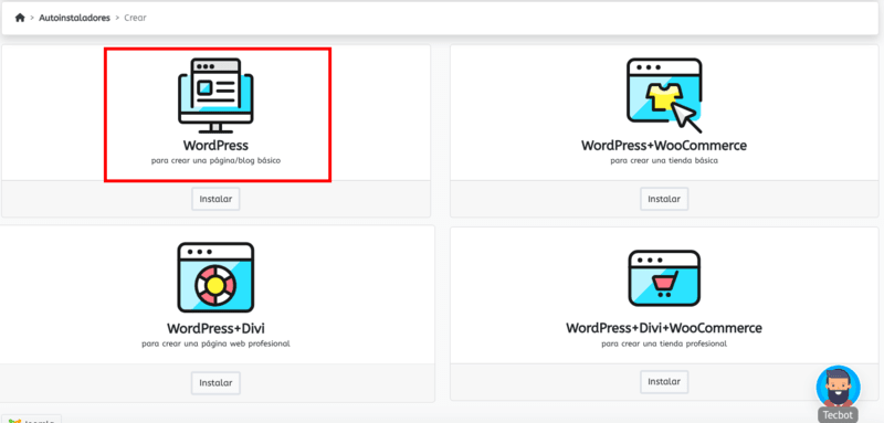 Instalador de wordPress Webempresa