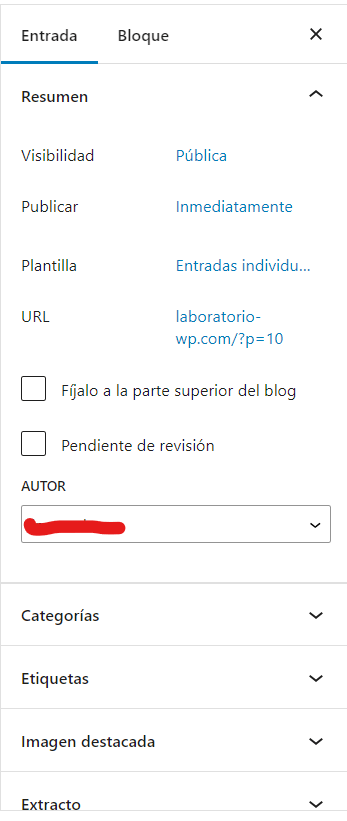 Opciones de la entrada