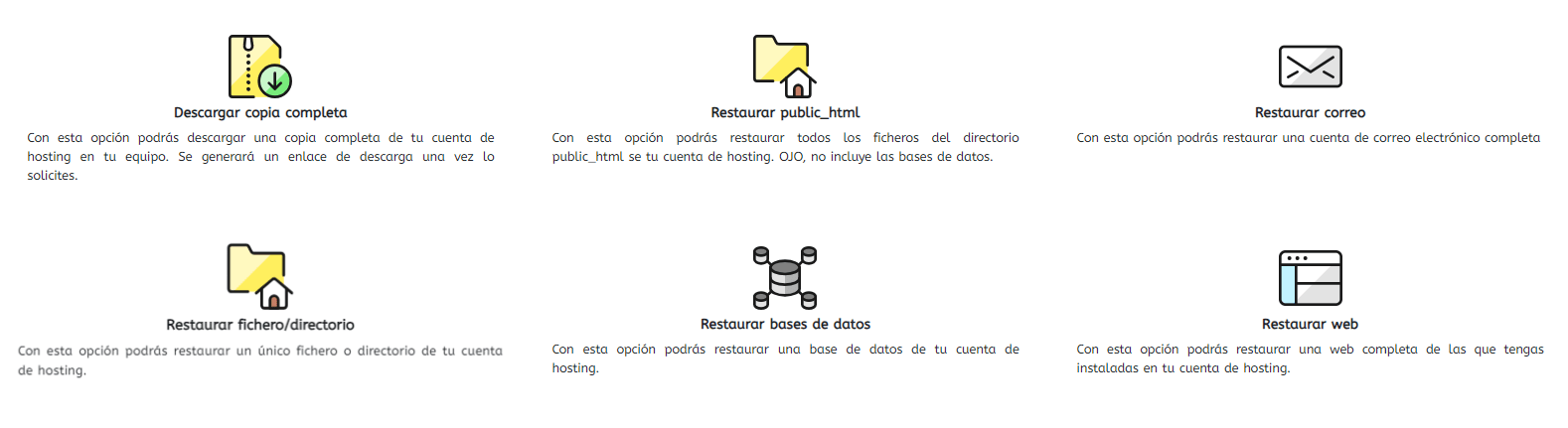 Opciones de copias de seguridad del SuperBackup de Webempresa.