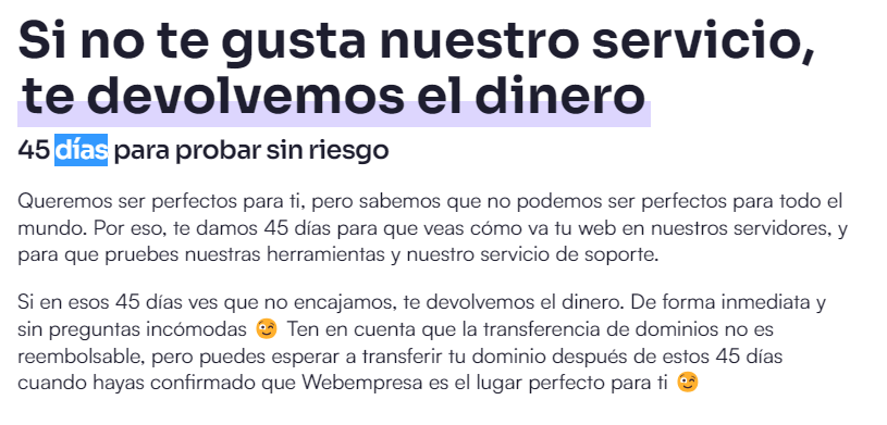 Garantía de prueba de Webempresa